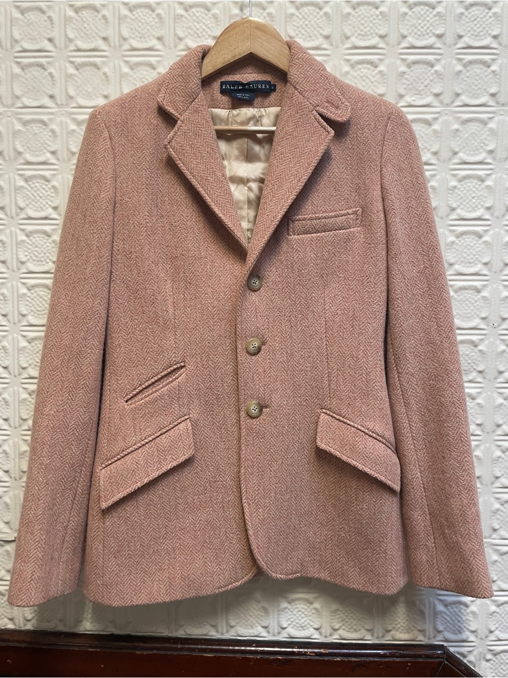 Ralph Lauren Dusty Pink Herringbone Wool Blazer